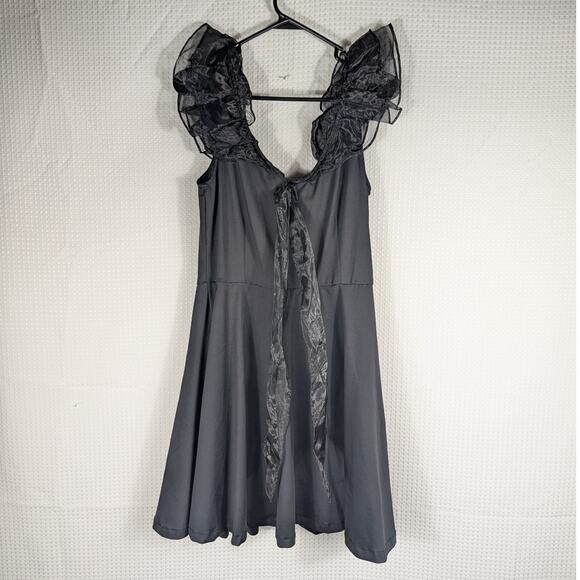 White Birch L Black Organza Ruffle Sleeve Knit Dress NWT Party Evening Casual - Picture 5 of 5